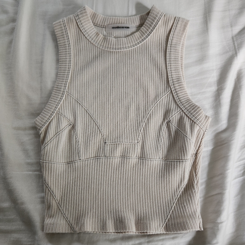 Maniere De Voir Ribbed Tank Top in Cream